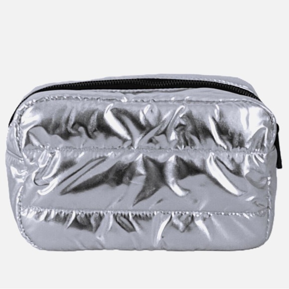 RESERVED Moncler Parfums Quilted Metallic Silver Clutch Pouch Beauty Travel NWT - Picture 9 of 11